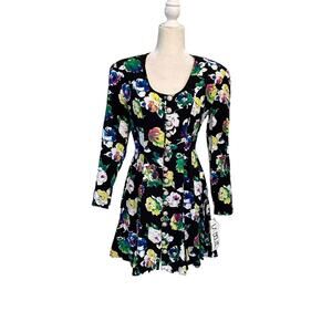 Vtg NWT 80s 90s Watercolor Rose Mini Dress Size 3/4 Small by La Belle Rayon